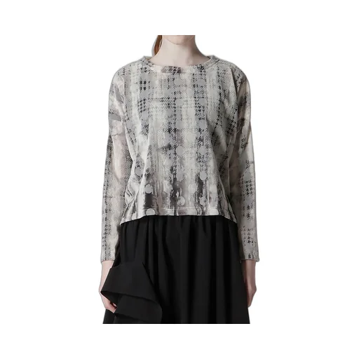 Houndtooth Dots Tulle Cropped Round Neck T