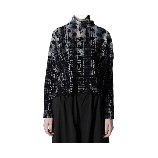 Houndtooth Dots Tulle Cropped High-Neck T