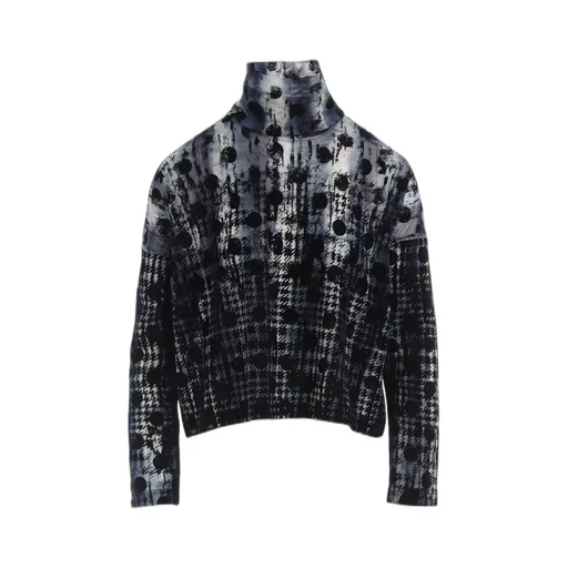 Houndtooth Dots Tulle Cropped High-Neck T