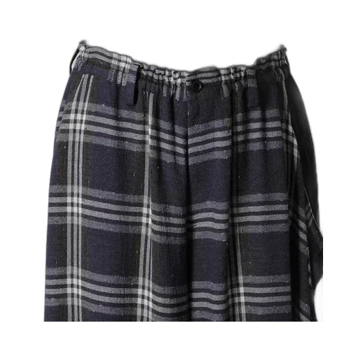 Gauze Plaid Left Double Button Open Pants