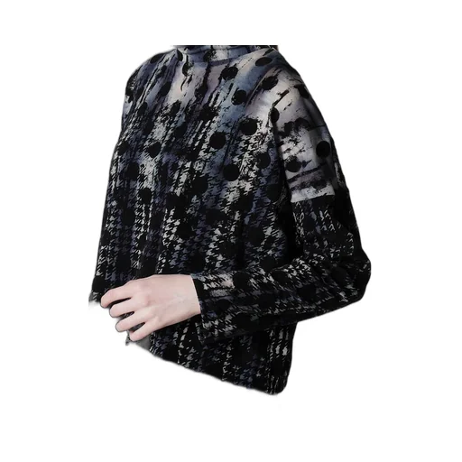Houndtooth Dots Tulle Cropped High-Neck T
