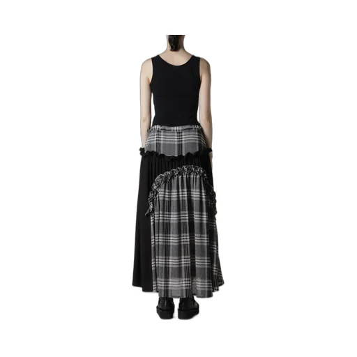 Gauze Plaid Frill Gather Skirt