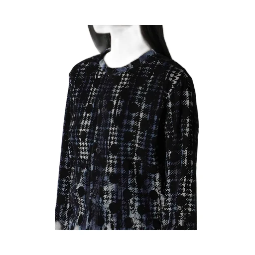 Houndtooth Dots Tulle Round Neck Long Sleeve Cardigan