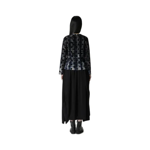 Houndtooth Dots Tulle Round Neck Long Sleeve Cardigan