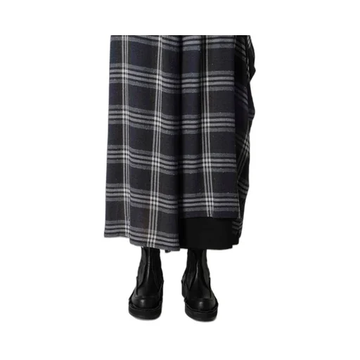 Gauze Plaid Left Double Button Open Pants