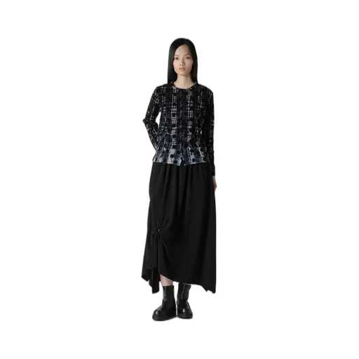 Houndtooth Dots Tulle Round Neck Long Sleeve Cardigan