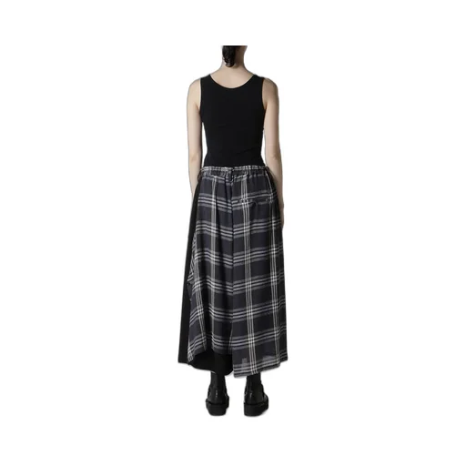 Gauze Plaid Left Double Button Open Pants