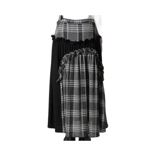Gauze Plaid Frill Gather Skirt