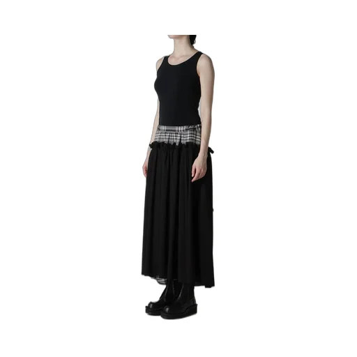 Gauze Plaid Frill Gather Skirt