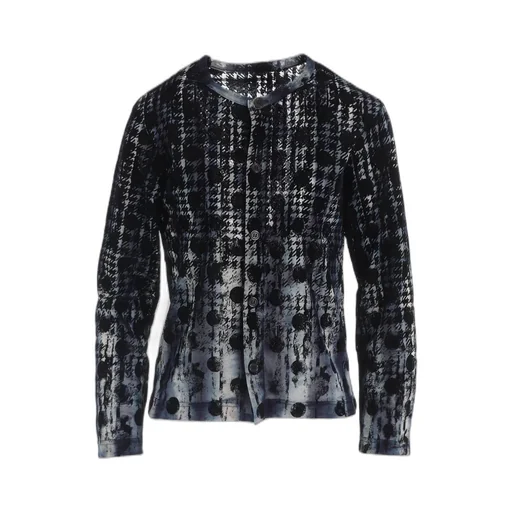Houndtooth Dots Tulle Round Neck Long Sleeve Cardigan