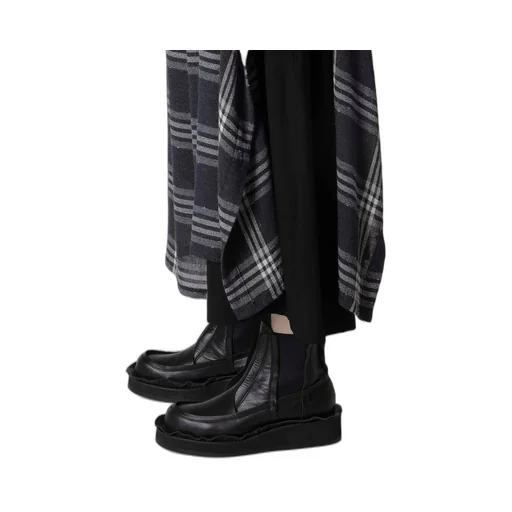 Gauze Plaid Left Double Button Open Pants