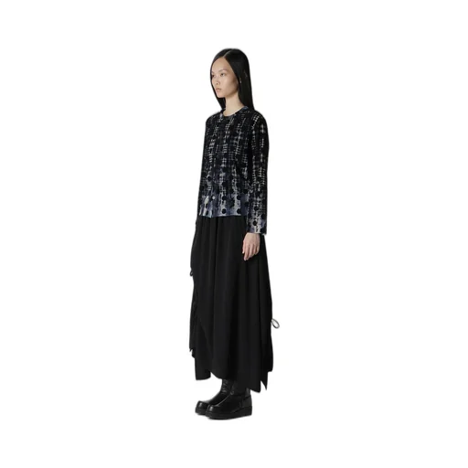 Houndtooth Dots Tulle Round Neck Long Sleeve Cardigan