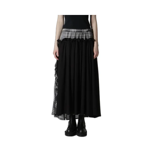 Gauze Plaid Frill Gather Skirt