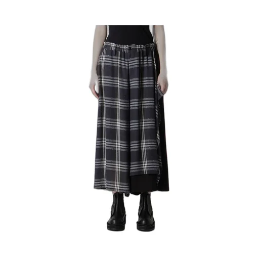 Gauze Plaid Left Double Button Open Pants
