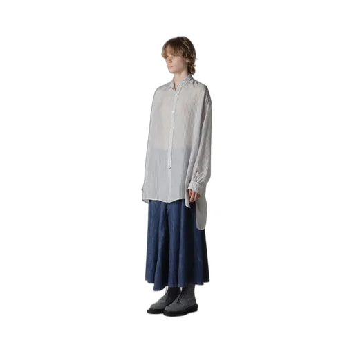 Cupro Stripe Design Collar Big Blouse