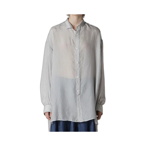 Cupro Stripe Design Collar Big Blouse