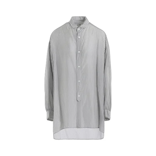 Cupro Stripe Design Collar Big Blouse