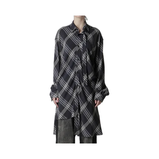 Gauze Plaid Hanging Placket Blouse