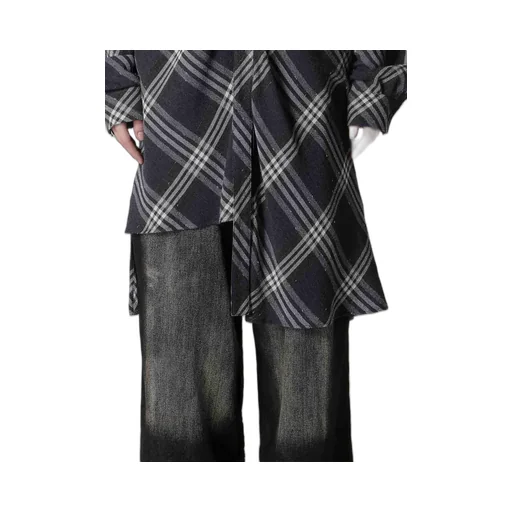 Gauze Plaid Hanging Placket Blouse
