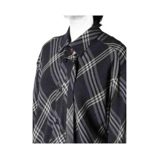 Gauze Plaid Hanging Placket Blouse