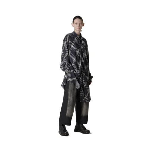 Gauze Plaid Hanging Placket Blouse