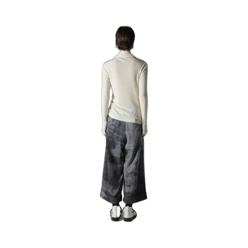 Rib/Denim Combination High Neck T With Gathers