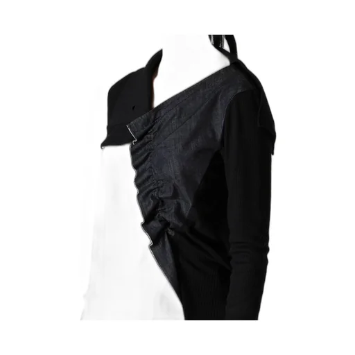 Rib/Denim Combination Long T With Gathers