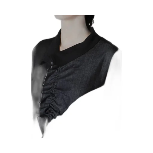 Rib/Denim Combination Flare T With Gathers