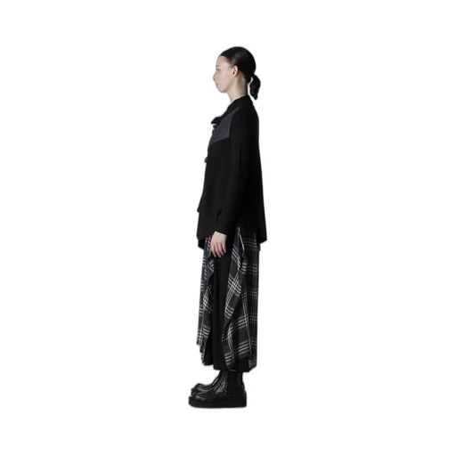 Rib/Denim Combination Flare T With Gathers