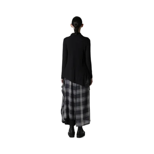 Rib/Denim Combination Flare T With Gathers