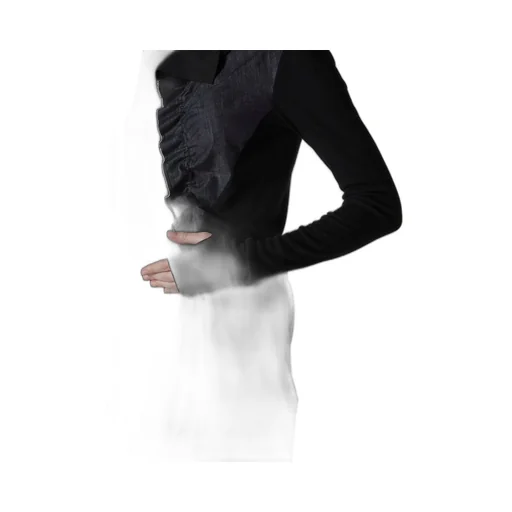 Rib/Denim Combination Long T With Gathers