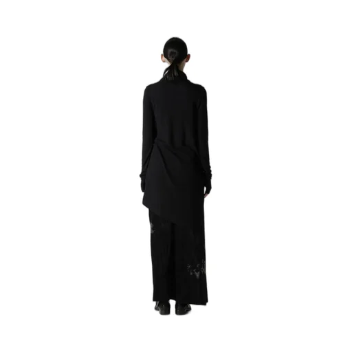 Rib/Denim Combination Long T With Gathers
