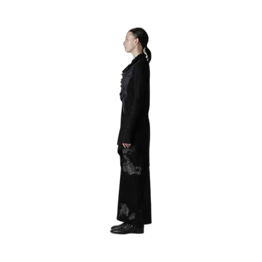 Rib/Denim Combination Long T With Gathers