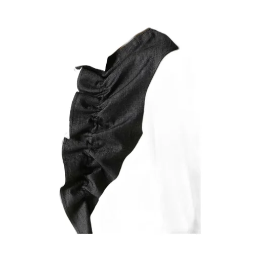 Rib/Denim Combination High Neck T With Gathers
