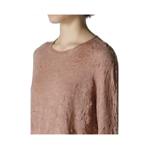 Round Neck Wrinkled Long Sleeve Pullover
