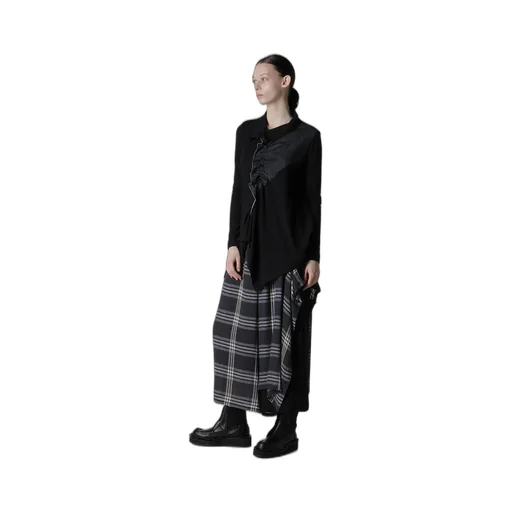 Rib/Denim Combination Flare T With Gathers