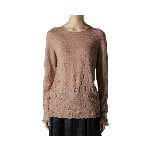 Round Neck Wrinkled Long Sleeve Pullover
