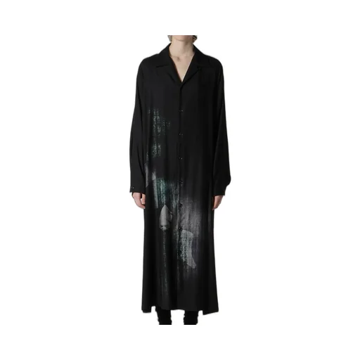 Message-Print Dungaree Twill Open Collar Shirt Dress