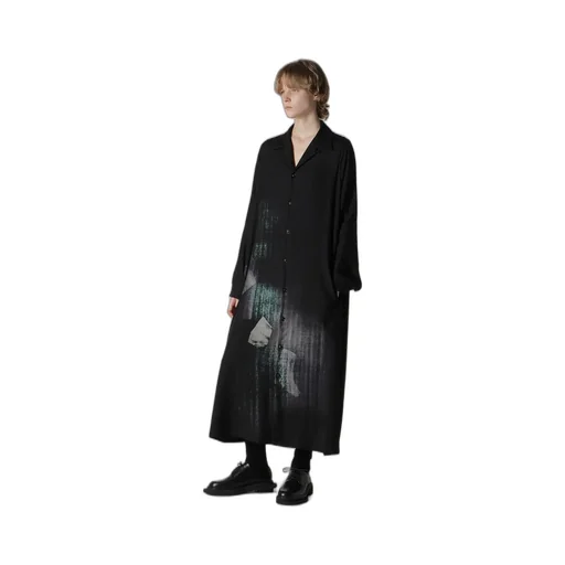 Message-Print Dungaree Twill Open Collar Shirt Dress
