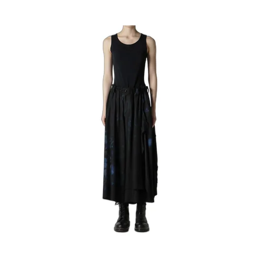 Flower/Lace-Preint Dungaree Twill Pants