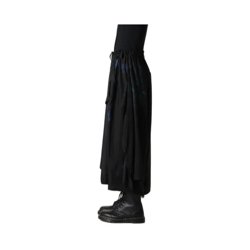 Flower/Lace-Preint Dungaree Twill Pants