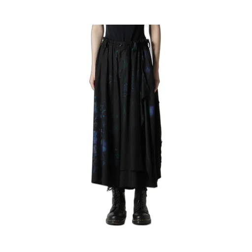 Flower/Lace-Preint Dungaree Twill Pants