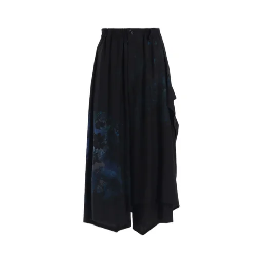 Flower/Lace-Preint Dungaree Twill Pants