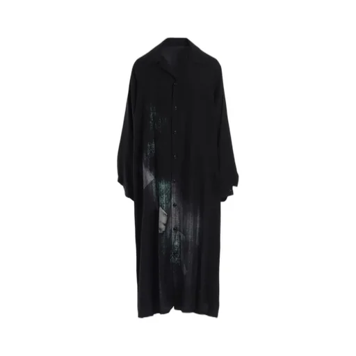 Message-Print Dungaree Twill Open Collar Shirt Dress
