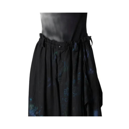 Flower/Lace-Preint Dungaree Twill Pants