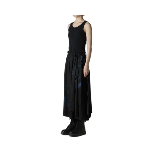 Flower/Lace-Preint Dungaree Twill Pants