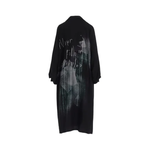 Message-Print Dungaree Twill Open Collar Shirt Dress