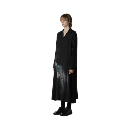 Message-Print Dungaree Twill Open Collar Shirt Dress