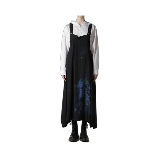 Flower/Lace-Preint Dungaree Twill Overalls Dress