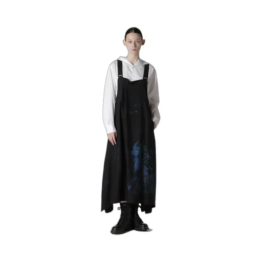 Flower/Lace-Preint Dungaree Twill Overalls Dress